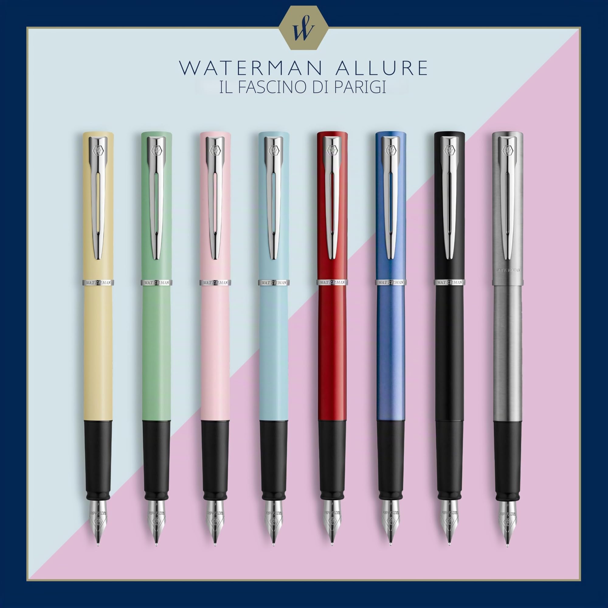 Waterman Allure Penna Stilografica Acciaio Inossidabile Punta Fine Inchiostro Blu