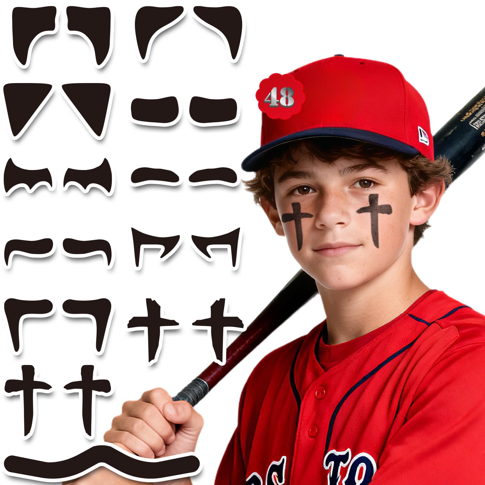 48 Pairs Eye Black Stickers, Sports Face Eyeblack Sticker for Baseball Football Softball Themed Party Birthday Party Supplies