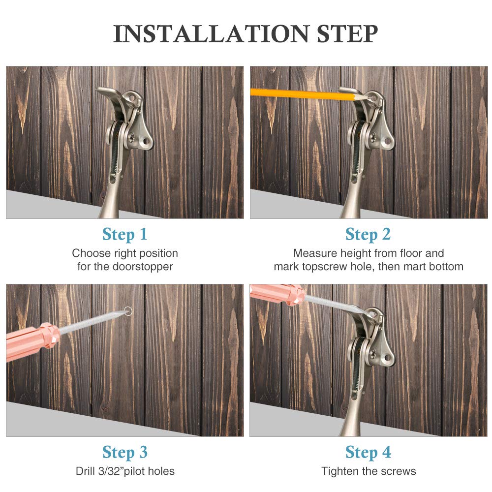 Tope de puerta semiautomático de 10,16 cm, con punta de goma antideslizante para madera, hormigón, baldosas y suelos de moqueta, color dorado