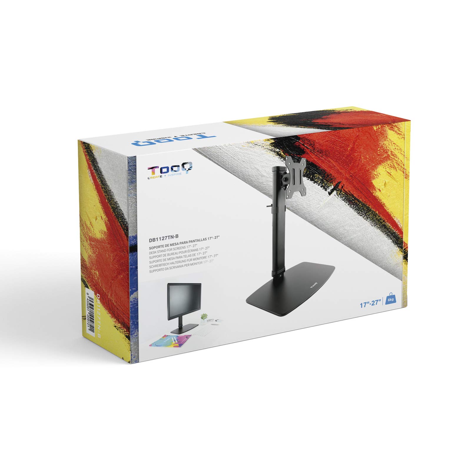 TooQ DB1127TN-B - Supporto da tavolo con regolazione in altezza per schermi da 17” a 27”, colore nero
