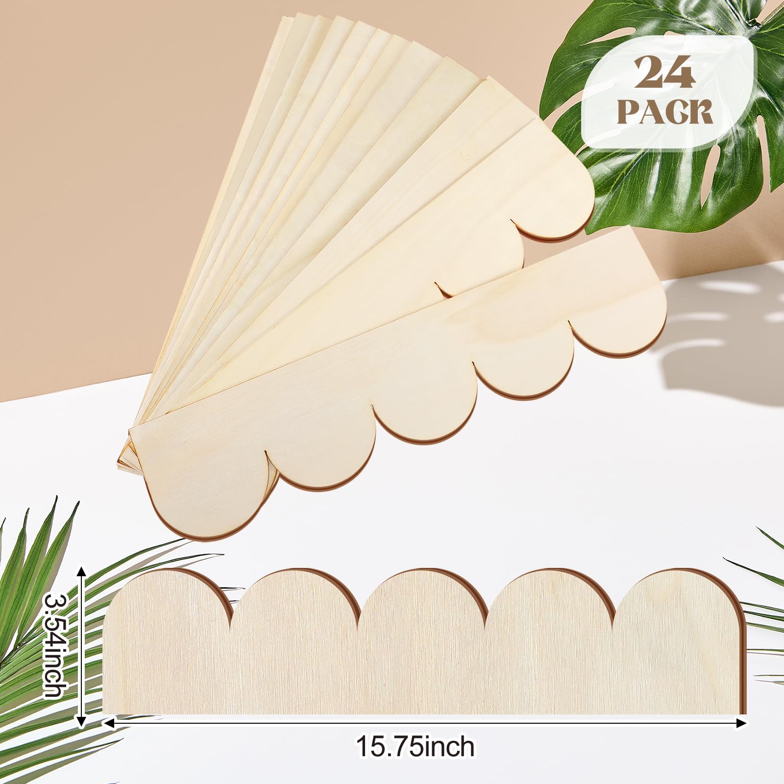 Wood Scalloped Moulding Trim, Unfinished Decorative Scallop Wooden Edging Trim, DIY Scalloped Edge Mouldings For Home Wall Cabinet Shelf Window Door Decor, Interior & Exterior Use (24 Pack 40x4cm - View #10