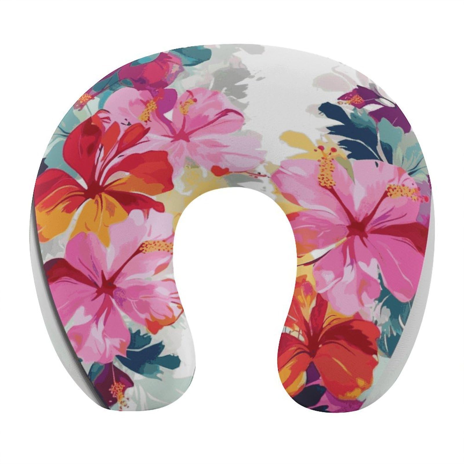 Btcowzrv Style Hawaiian Flower Print U Shaped Neck Pillow Travel Pillows