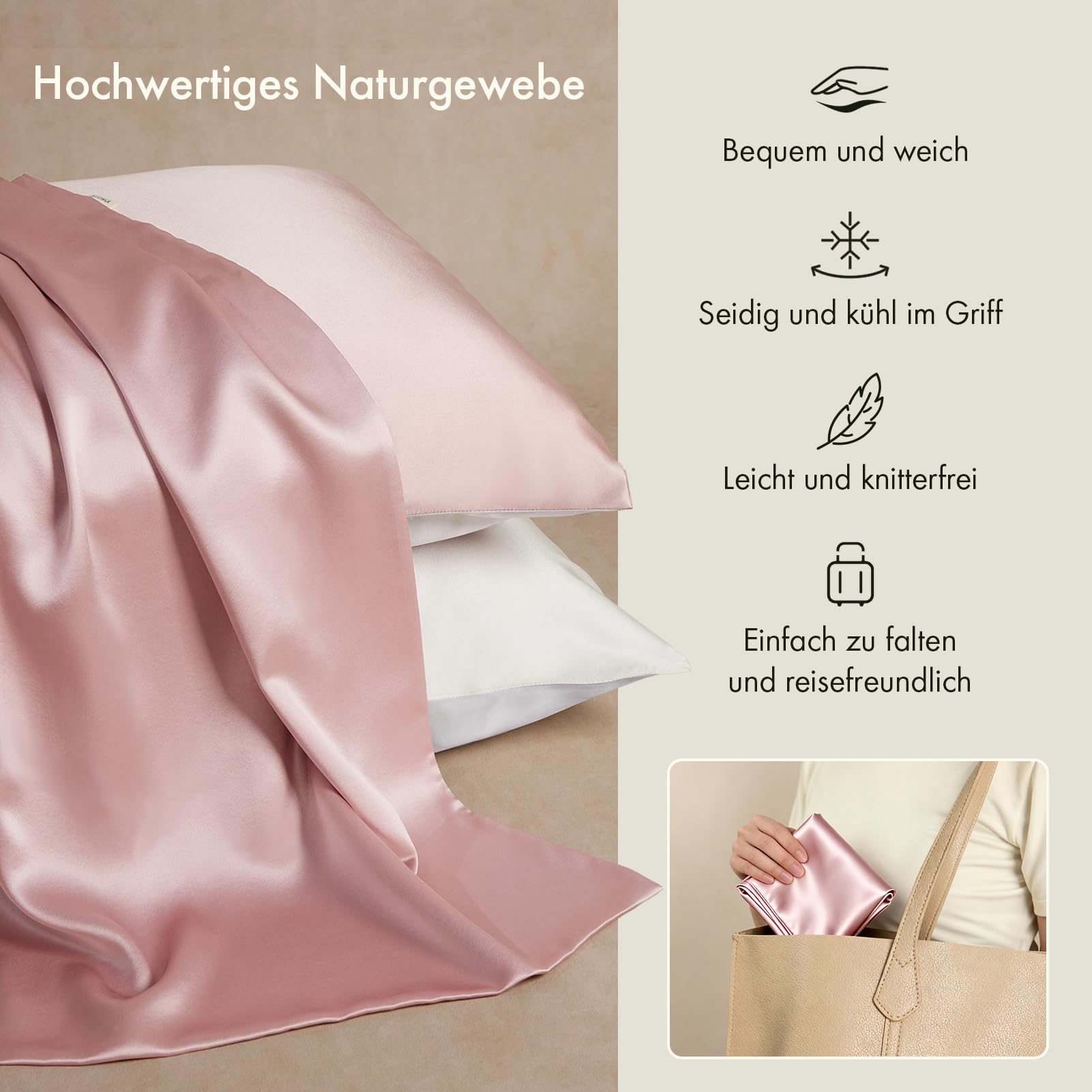 LILYSILK 19 Momme Seidenkissenbezug Maulbeerseide Uniseite aus Baumwolle mit Reißverschluss Haar- und Hautpflege Seidenbezug für Kopfkissen 1 Stück(Blassrosa,80x80cm)