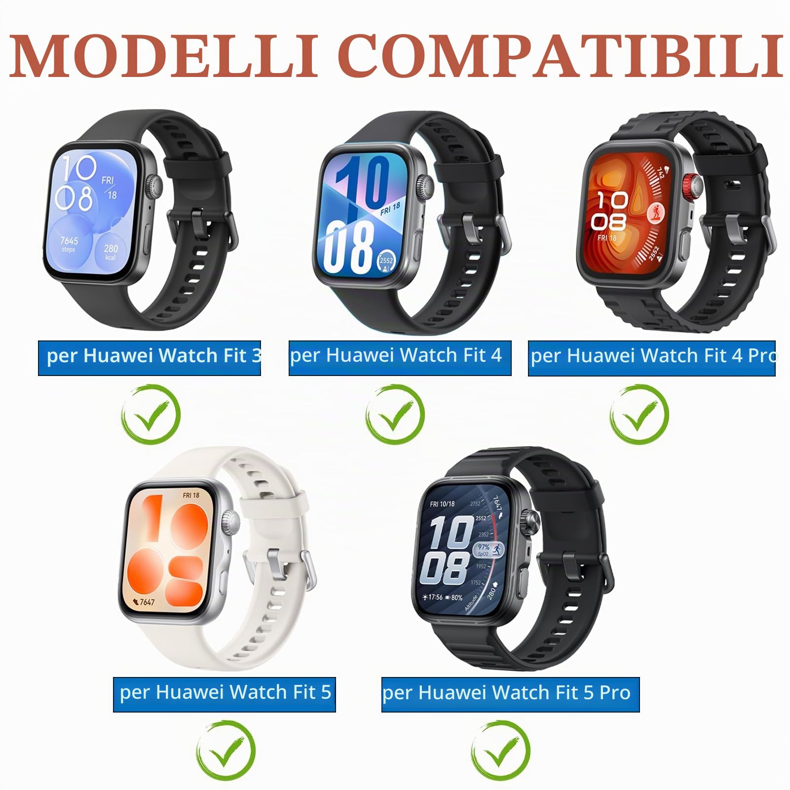 Cinturino Compatibile per Huawei Watch Fit 5/5 Pro / 4/4 Pro / 3 Cinturini Ricambio Donna Uomo Sport Bracciale (nessun Tracker)