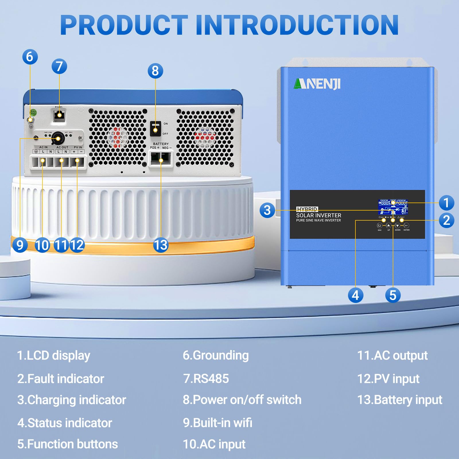 6200W Hybrid Wechselrichter 48V DC zu 230V AC mit 120A MPPT Solar Laderegler, Max PV-Eingangsleistung 6200W für 48V Blei-Säure- und Lithium-Batterien