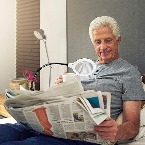 Vista 6 de Lámpara de escritorio recargable de 5 aumentos, lupa manos libres con luz y soporte, diseño plegable con 30 luces LED para leer, pasatiempos