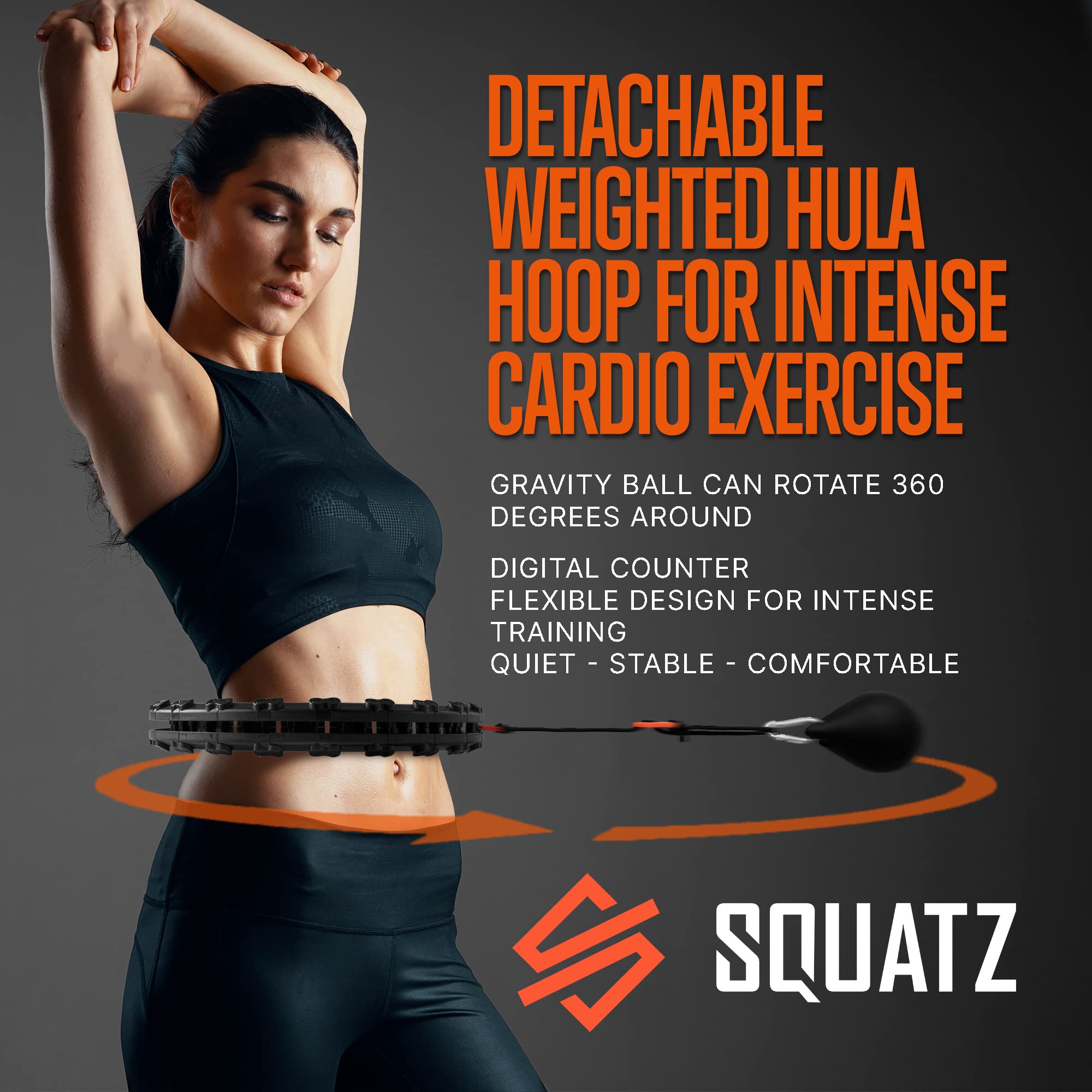 SQUATZ Ważona inteligentna obręcz hula hop - obręcz do ćwiczeń z 5 opaskami oporowymi, 2 zestawami cichych łożysk i cyfrowym programem fitness, do ćwiczeń dolnej i górnej części ciała, idealna do