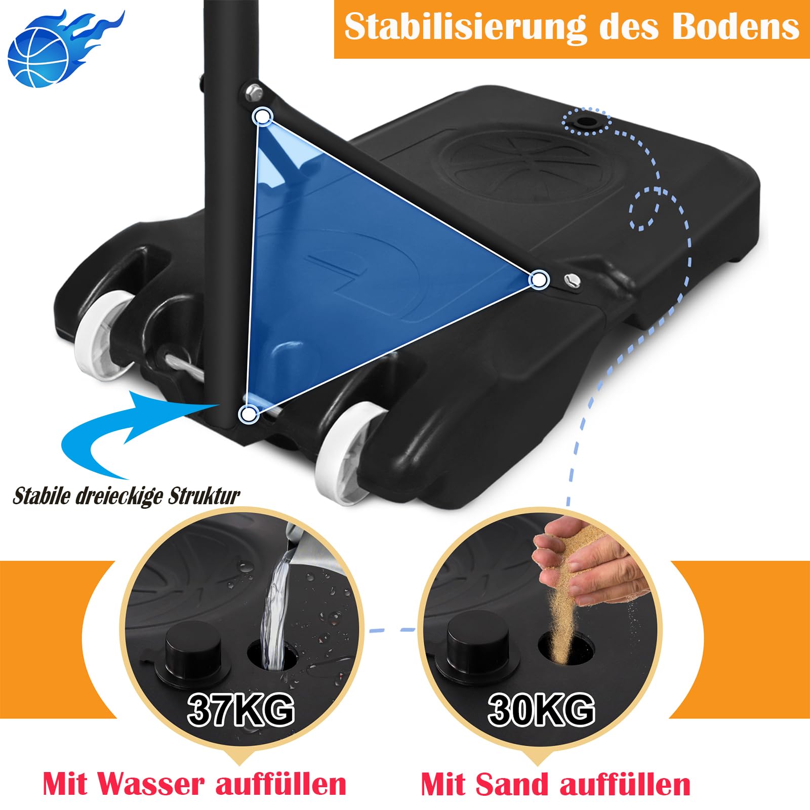 Aufun Basketballkorb Outdoor, Basketballständer Höhenverstellbar156-208cm mit Netz & bruchfester Rückwand, rollbar Tragbar Korbanlage geeignet für Innen- und Außenbereich