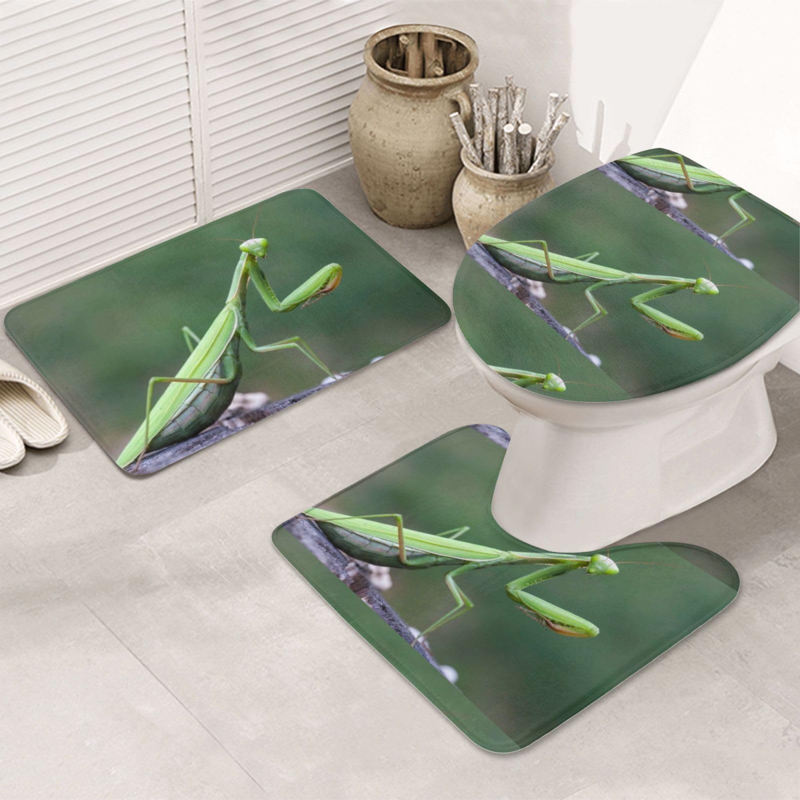 Tapis de bain 3 pièces Mante Religieuse Verte lavables