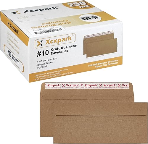 Xxcxpark 250 sobres de seguridad color marrón #10 de 4-18 x 9-12 pulgadas, sobres invisibles sin ventanas, sobres de sellado rápido súper fuertes,