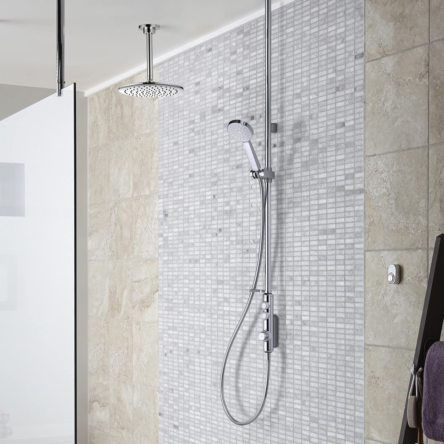 Aqualisa iSystem Smart Shower Exposed Valve Ceiling Twin Head Set Gravity Pumped