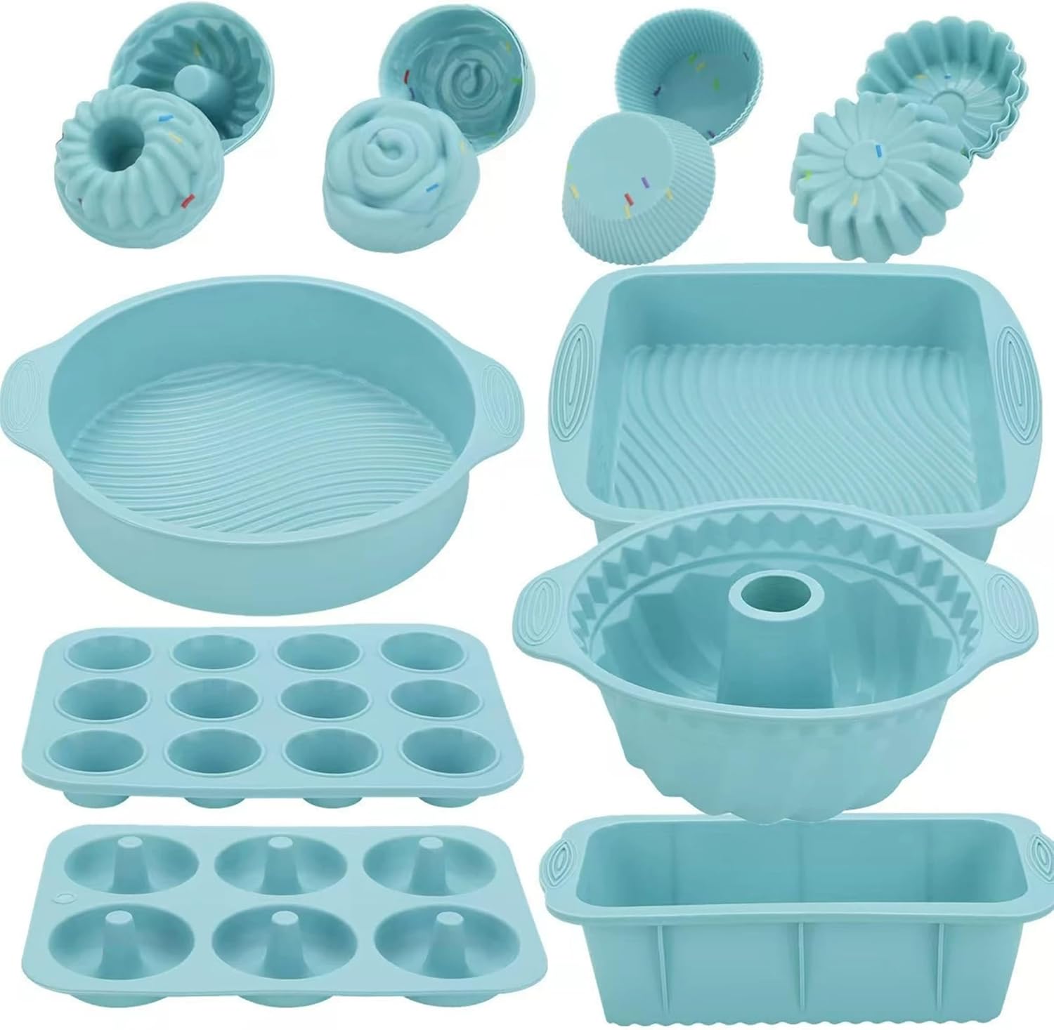 Silicone Baking Pans Set:30 in 1 Cake Baking Sheets,Cake Pans Sets for Baking Stable and Easy Demoulding,Donut Pan for Baking,Mini Bundt Cake Pans for Baking (Pink)