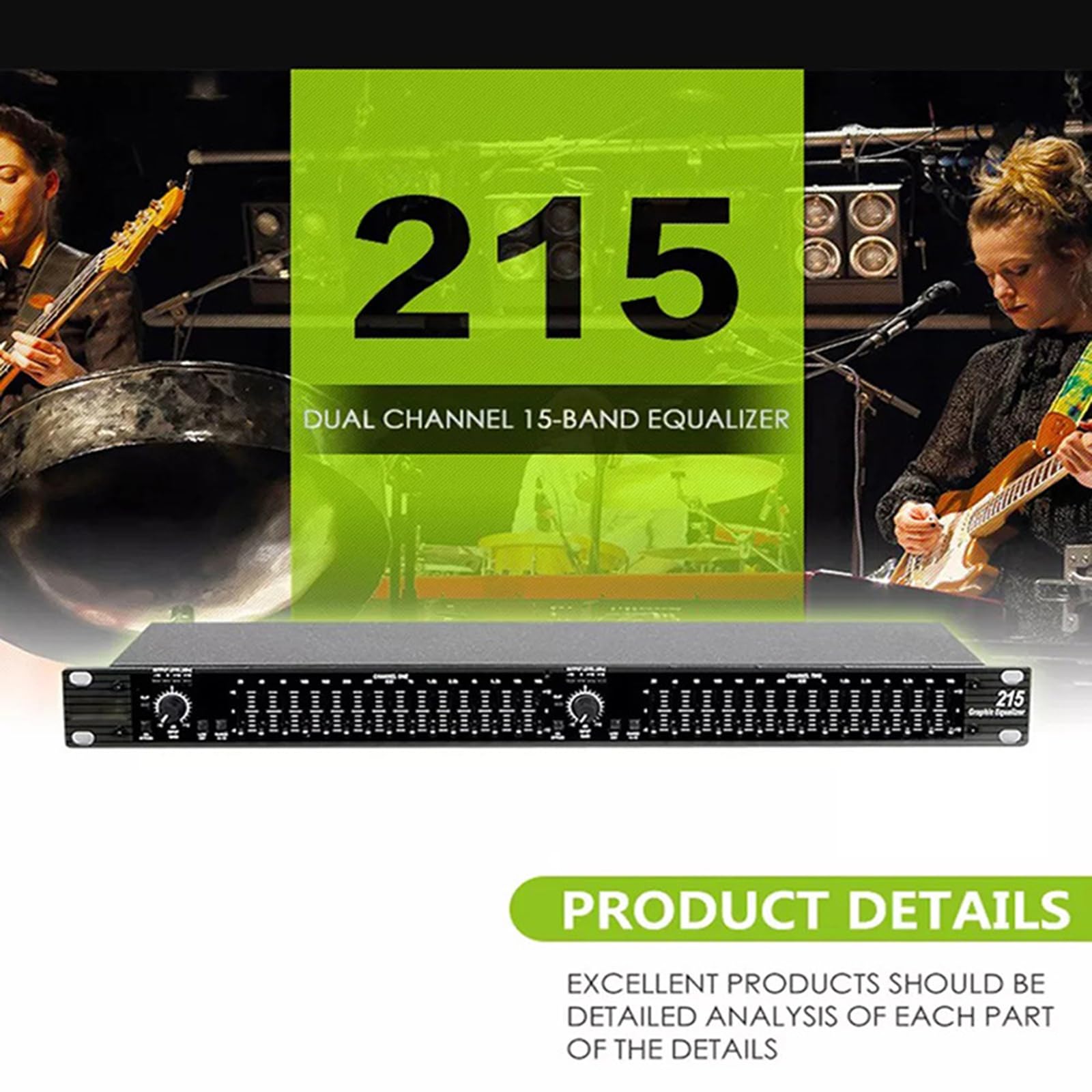 Égaliseur Graphique Stéréo 15 Bandes, Égaliseur Professionnel Double Canal, Réglage Indépendant Des Aigus Bas Et Moyens, Pour L'audio Domestique (Black )