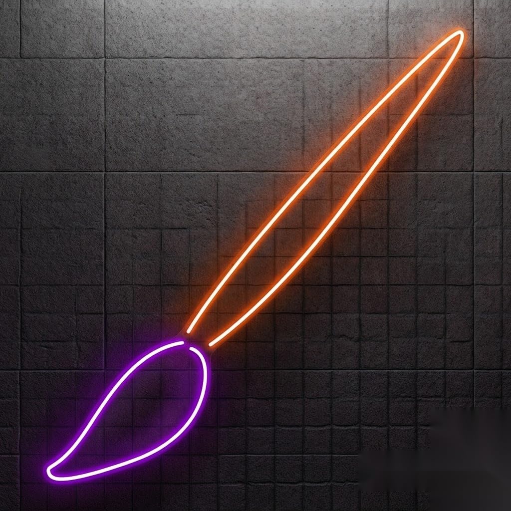FAB CREATIONs Paint Brush Neon Light LED Neon Sign, Decorative Wall Light for Art Studio Decoration, Creative Workspace, Art Studio, Living Room, Office, (25 x 23 Inches) Orange & Purple-image-8