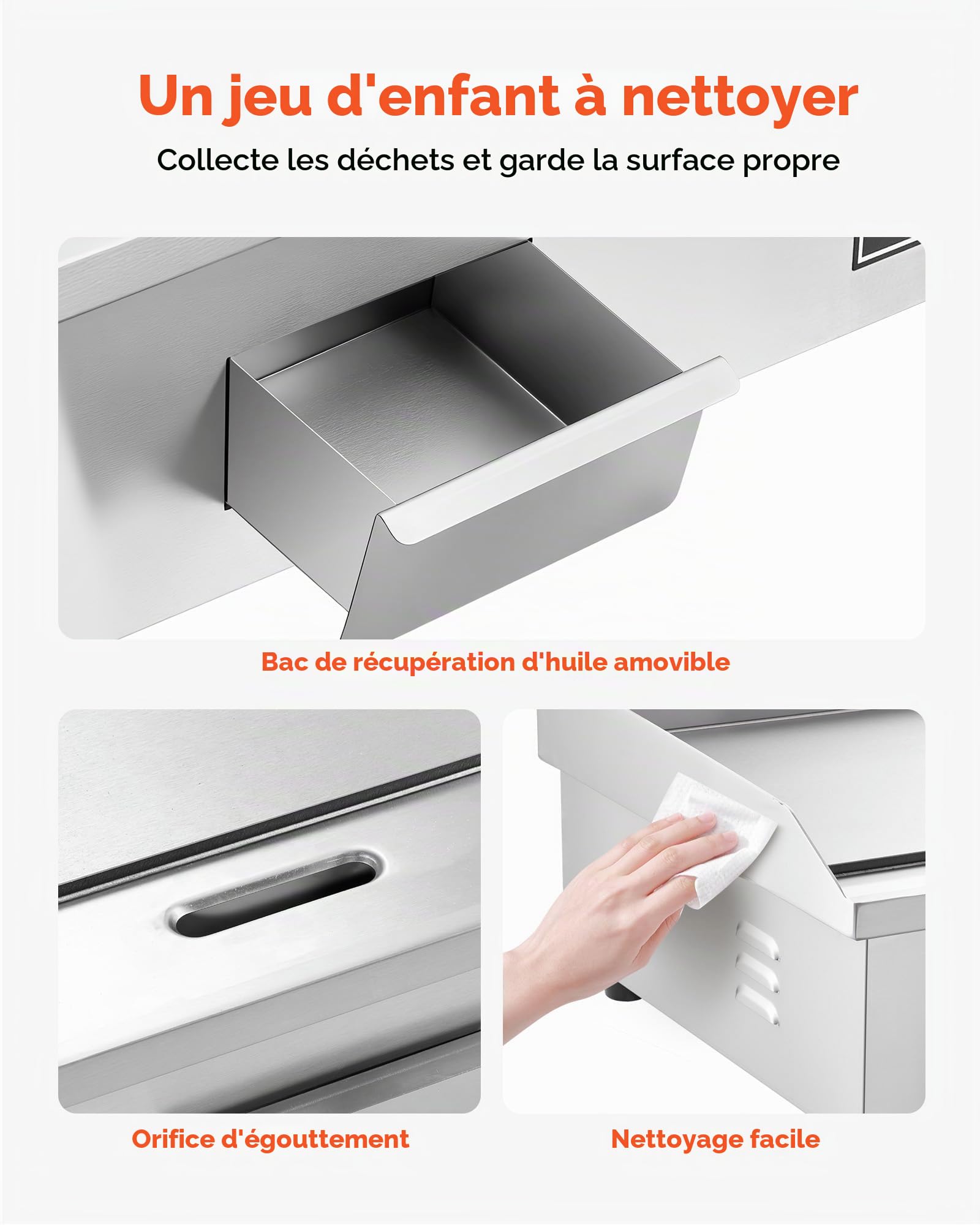 VEVOR Plancha Électrique Commerciale 725x400 mm, 4400 W Gril de Table, Thermostat Réglable 50-300 °C, Plaque de Cuisson Acier Inox, Protection contre Éclaboussures, Extérieur et Intérieur (SANS PRISE)