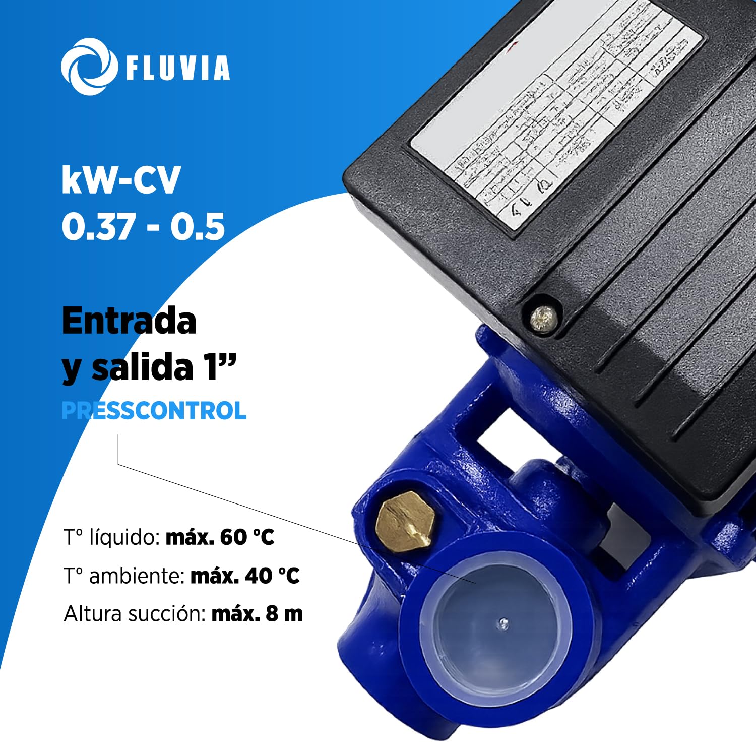 Bomba de Agua para Vivienda Riego y Jardin deAlta Presion y Capacidad 2000 l/h Electrobomba Periferica 0.5 Cv 230 V Cisterna Tanques Sistema Presion Superficie Hierro Fundido Compacta Solida - Fluvia