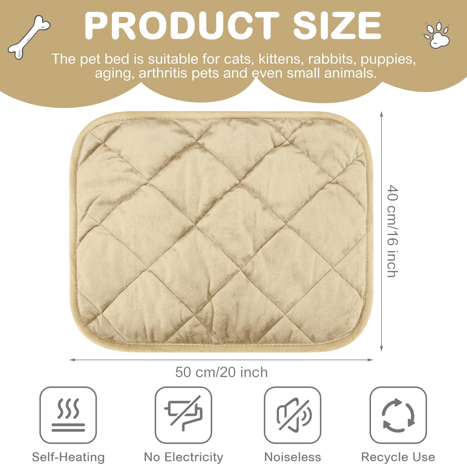 Selbstheizende Katzenunterlage, selbstwärmende Hundematte, reflektiert Körperwärme, extra warm, thermische Haustierunterlage, waschbar, für Hunde und Katzen, 40,6 x 50,8 cm, Beige, 4 Stück