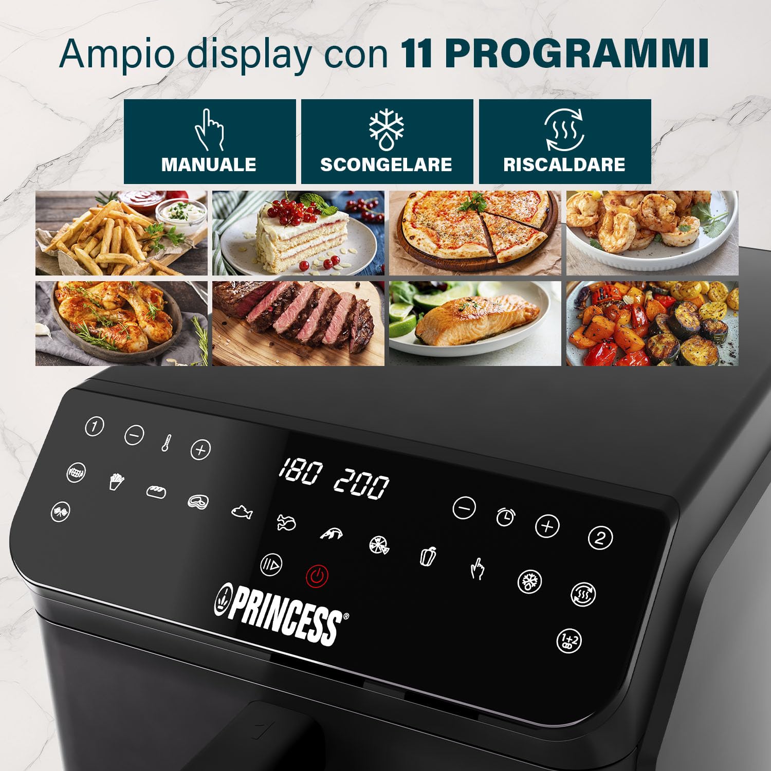Princess Stack Friggitrice ad Aria, Doppia Friggitrice, 11,2 L, 3000 W, Design Verticale, Funzione Sync, Rivestimento senza PFAS, Nera, 01.182278.01.001