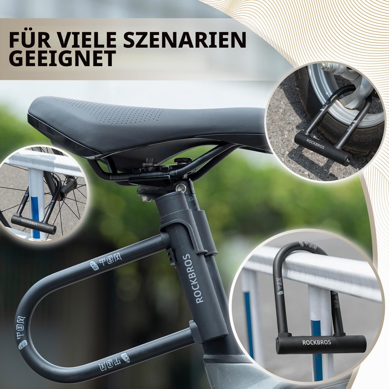 ROCKBROS Fahrradschloss Bügelschloss mit Halterung, 2 Schlüsel