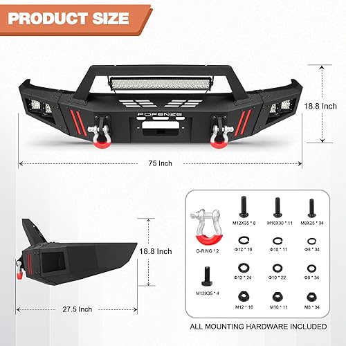 Miniatura 3 de LONGSUN Parachoques delantero para Ford F-150 2009-2014, F150 parachoques negro con placa de cabrestante, anillo en D y luces (compatible con F150,