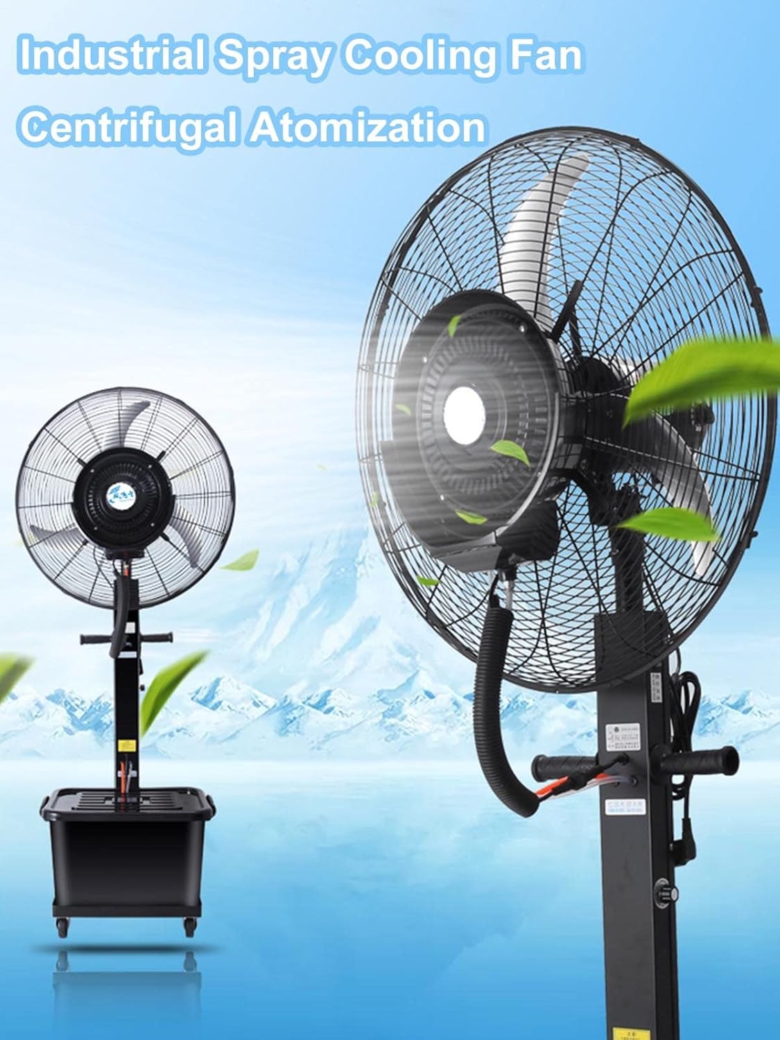 3-Speed Misting Fan, 90° Oscillation, 26in/29.5in Water Tank, 320W/380W Spray Function, Ideal for Industrial, Commercial, Jobsite, and Gym Use