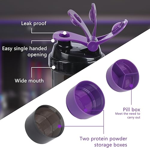 Miniatura 3 de Botella agitadora, mezclador de proteínas con recipiente de almacenamiento de polvo de 18 onzas, a prueba de fugas, botella de gimnasio portátil