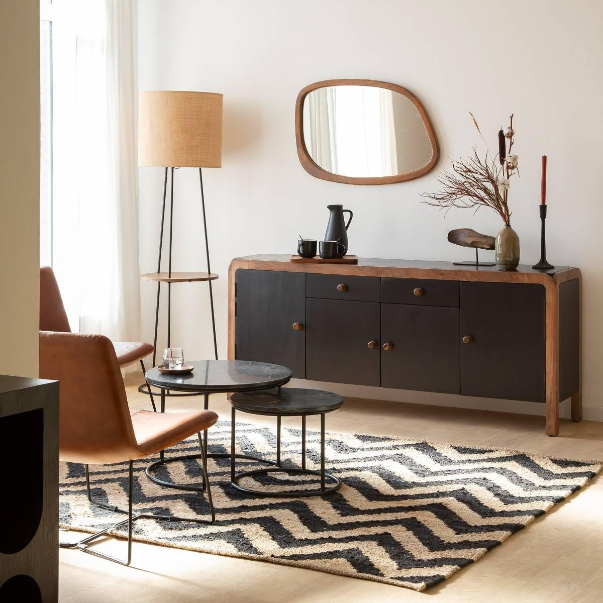 Generico Mobile Buffet in Legno 177x38x75 cm Nero e Naturale