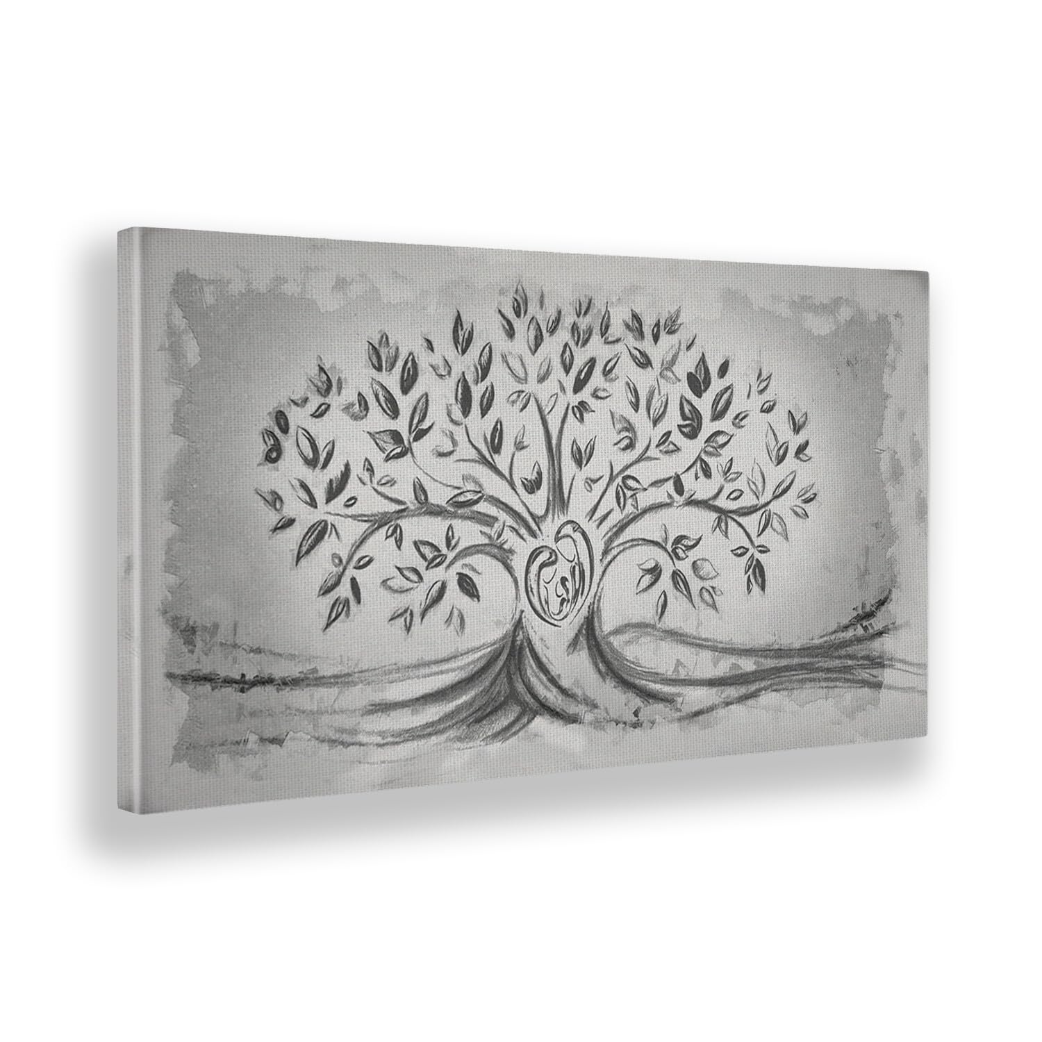 Giallobus - Quadro - 03 - Capezzale Moderno - Sacra Famiglia e Albero della Vita - Black&Gray - Tela Canvas Telaio Standard - 70x35 - Pronto da Appendere - Quadri Moderni per la casa