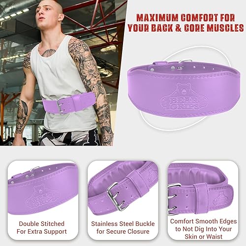 Miniatura 4 de Bear Grips Cinturón de levantamiento de pesas de 0.276 in, cinturón acolchado para gimnasio, cinturón de sentadillas de doble punta, cinturón de