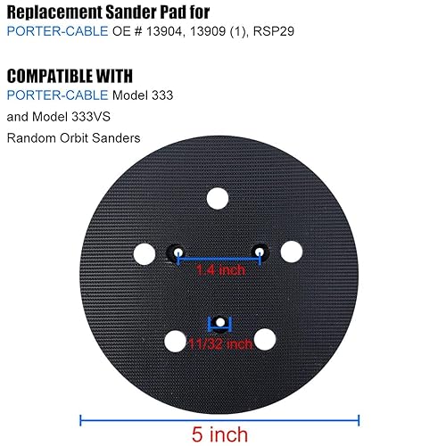 Miniatura 2 de Paquete de 2 almohadillas de lijadora para lijadoras orbitales aleatorias Porter-Cable 333 y 333VS, repuesto para almohadilla de gancho y bucle No.