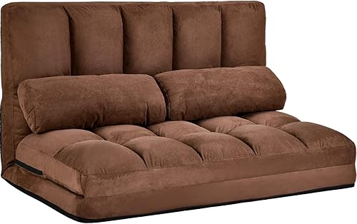 Miniatura 9 de LZ LEISURE ZONE Sofá cama Lazy Sofá cama ajustable para juegos, sofá plegable para juegos, futón con 2 almohadas (azul) Azul,Marrón