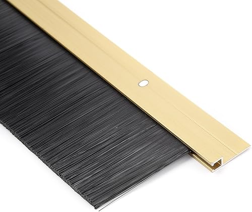 Miniatura 5 de uxcell Barrido inferior de la puerta aleación de aluminio en tono dorado con cepillo suave de silicona PP negro de 2 pulgadas, 39 pulgadas x 2.6