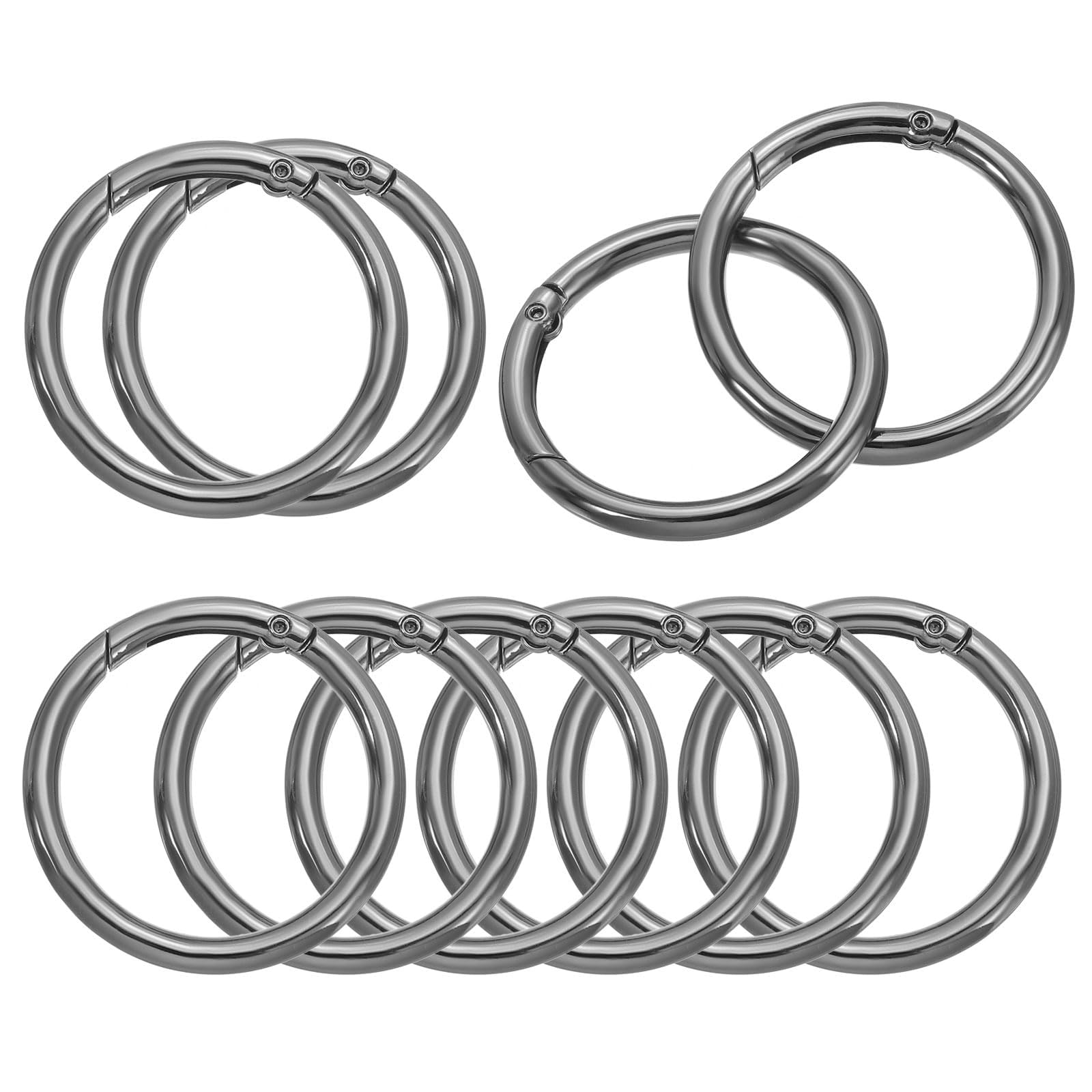 TOP-VIGOR Spring O Ring Clips, 48mm Round Carabiner Ring, Spring Keyring Clip Zinc Alloy Snap Rings for Bags, Keychains, Dog Collars, DIY Crafts & Jewelry Making, 10 Pcs Black