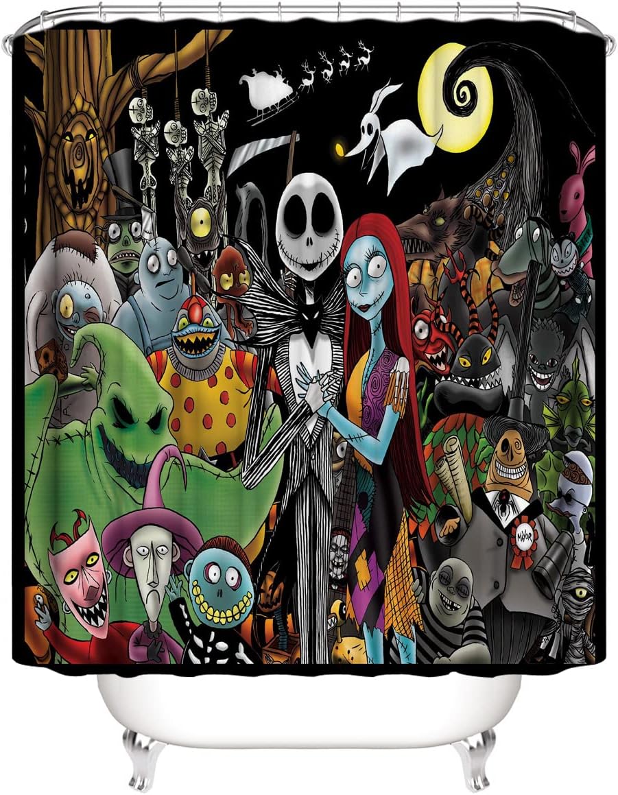 DDS-DUDES 4Pcs Christmas Shower Curtain Sets Kids Bathroom Halloween Decor with 12 Curtain Hooks for Bathroom, Waterproof 71 x 71 inch (D17)