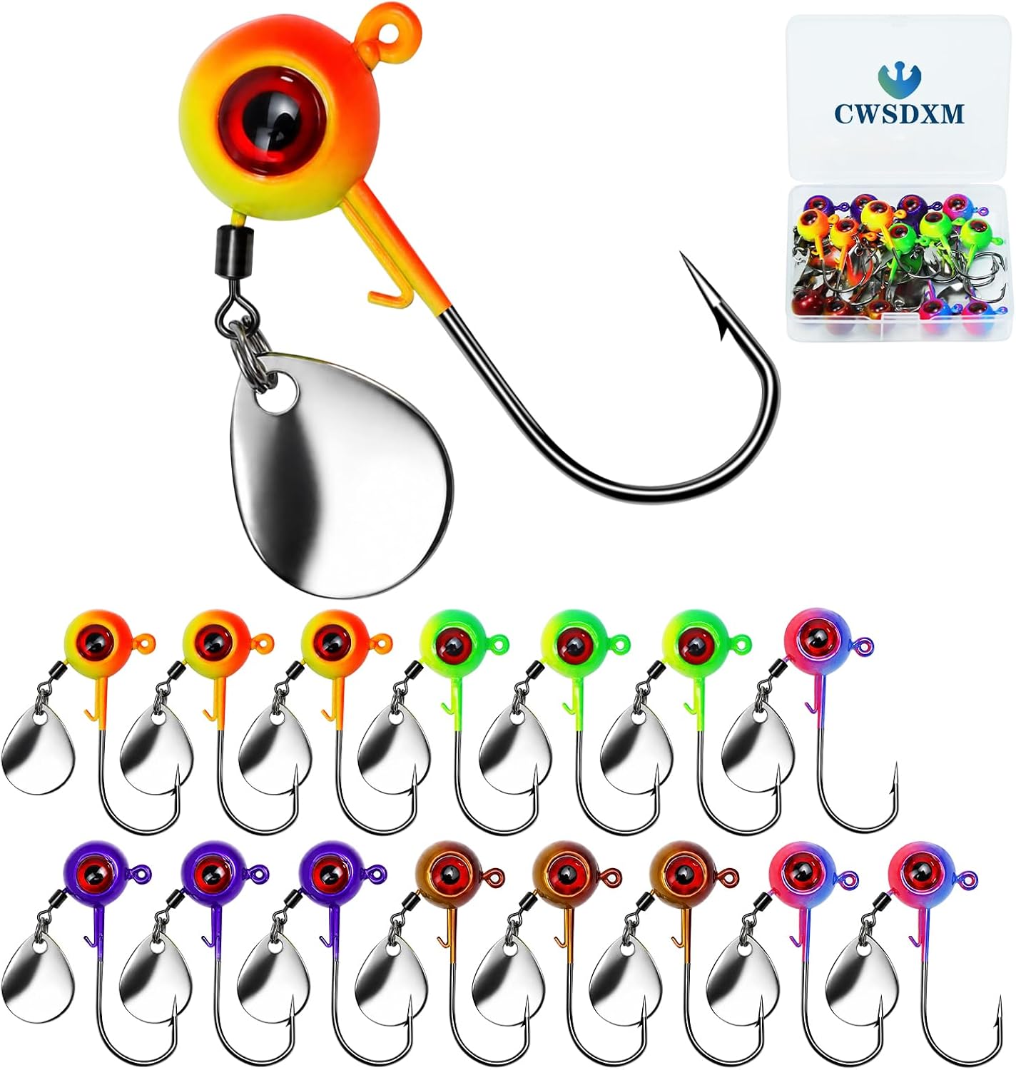 Underspin Jig Heads, Round Ball Crappie Jigs Heads with Colorado Blade Fishing Jig Hooks 1/8 3/16 1/4 3/8oz for Bass Crappie Trout Panfish