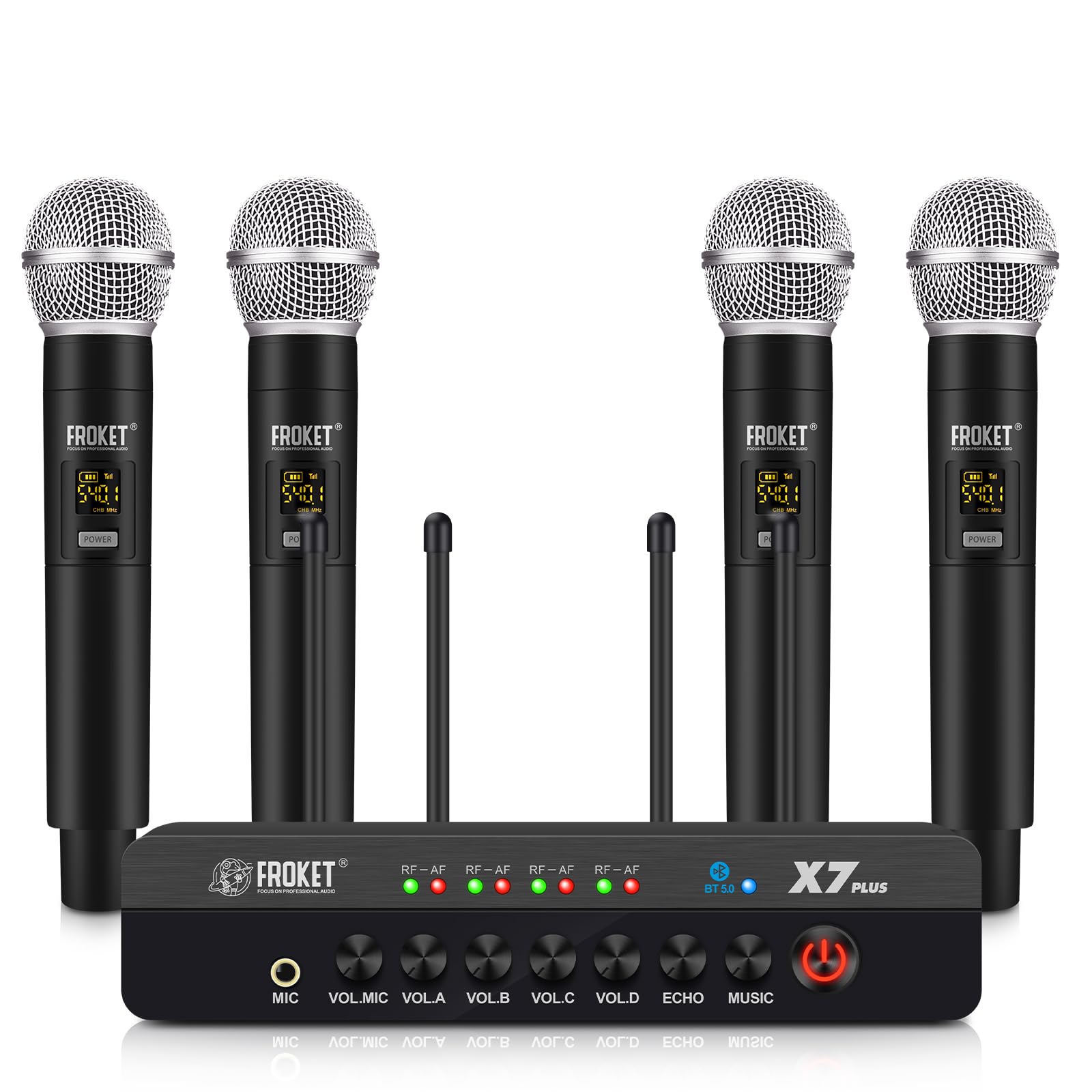 X7 Plus Wireless Karaoke Microphone System with 4 UHF Handheld