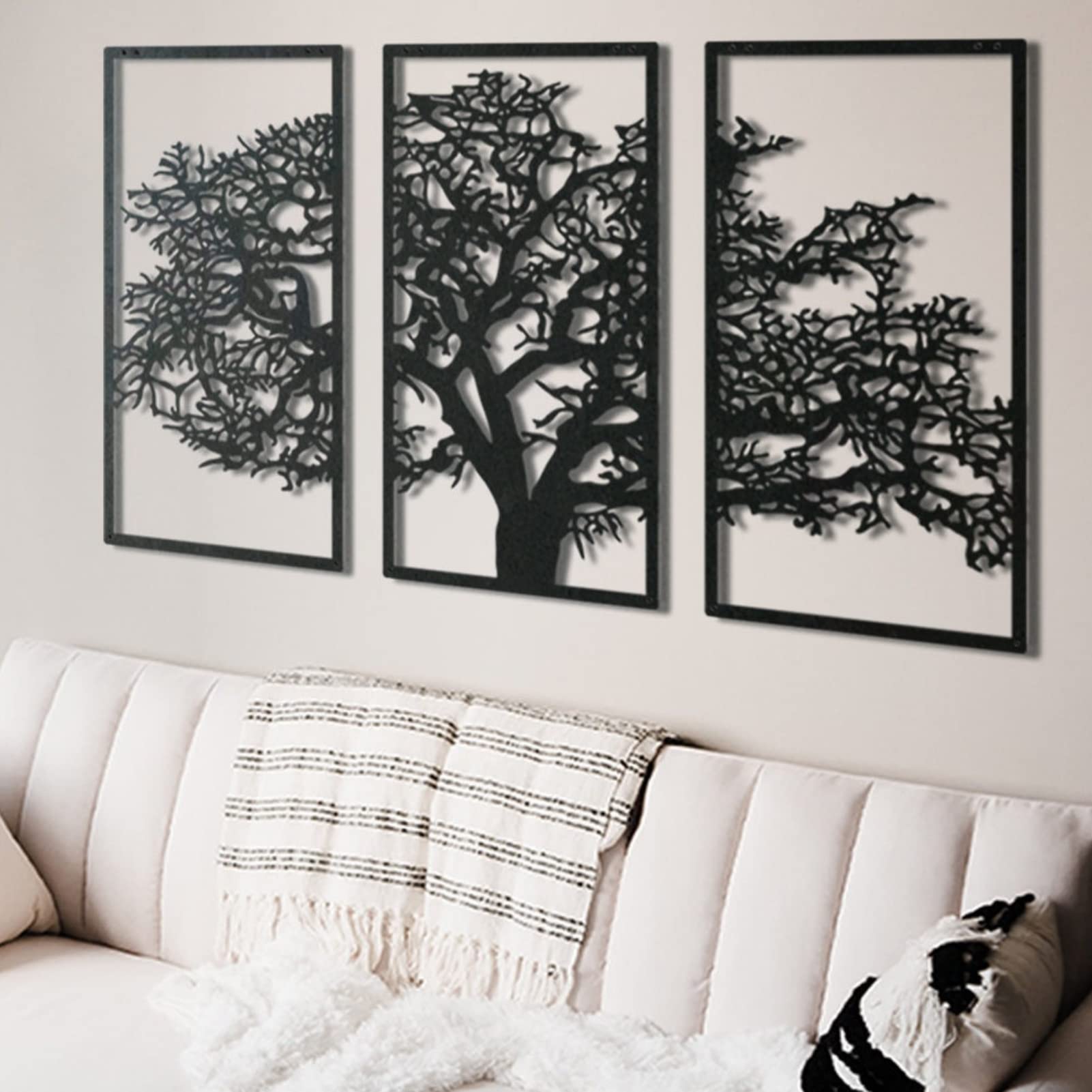Lcaughsy 3-Piece Floral Metal Wall Art Set With Picture Frame - Black, Farmhouse Decor For Living Room, Bedroom, Kitchen