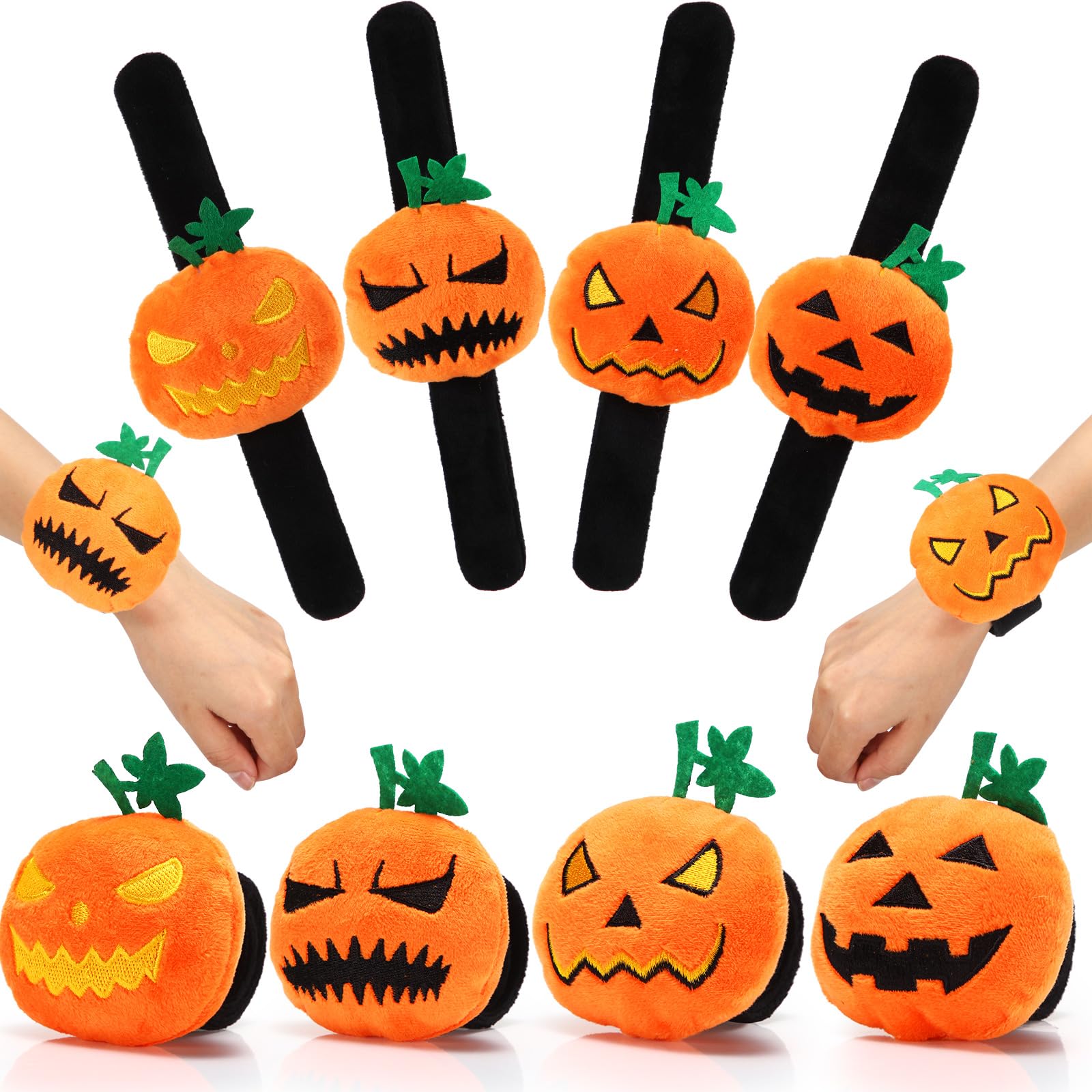 Liliful 20 Pcs Halloween Slap Bracelets Bulk Stuffed Pumpkin Huggers Wristband Adorable Plush Pumpkin Slap Bracelets for Halloween Trick or Treat Game Decor Thanksgiving Party Favors Gifts