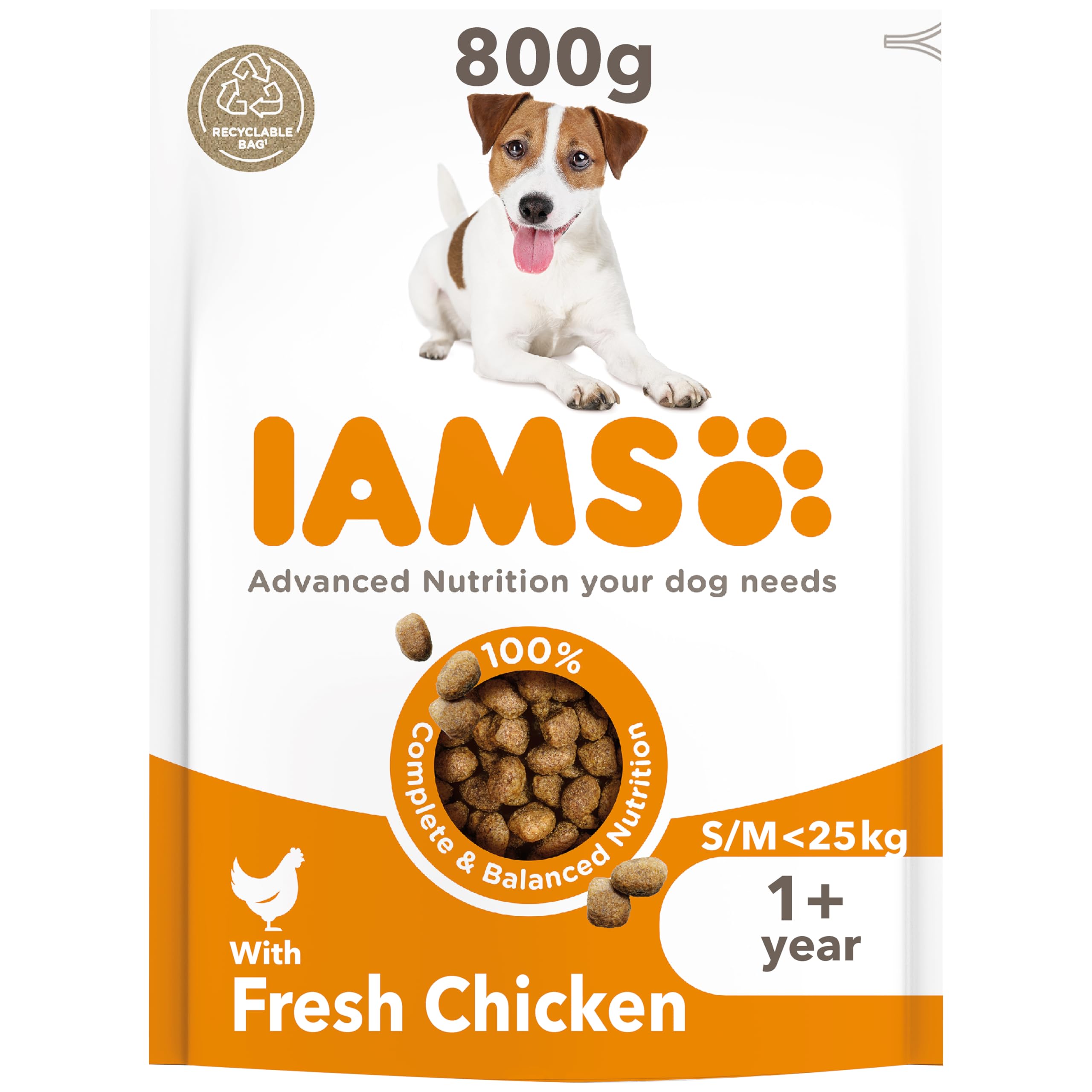 IAMS Adult Small Medium Complete Dry Dog Food Chicken 800g - With DentalCare System