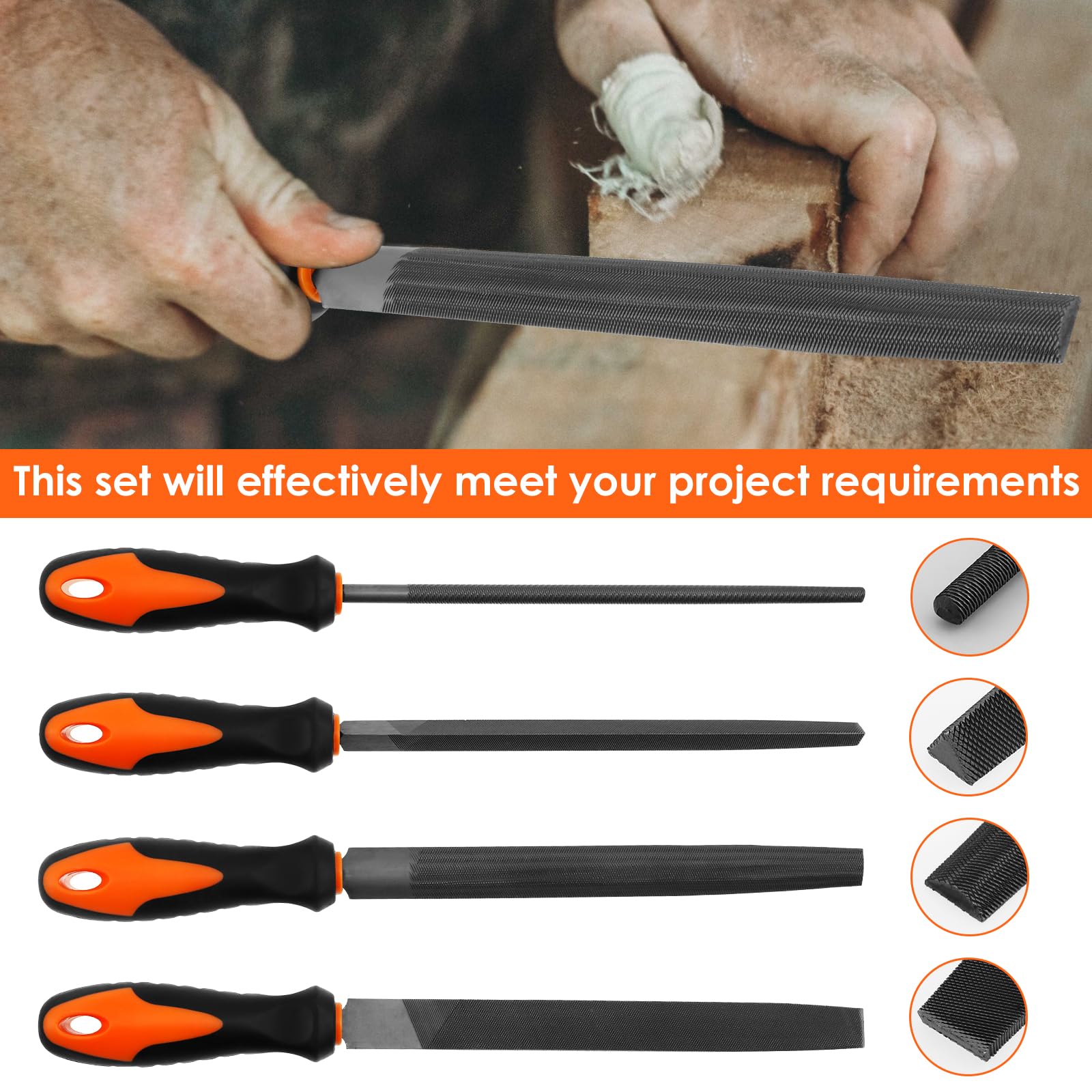 LYDODOKA 17Pcs Metal File Set, High Carbon Steel Flat/Triangle/Half-round/Round Large File and 12Pcs Needle Files with Carry Case, Woodworking Files with Rubber Handle for Sanding Engraving