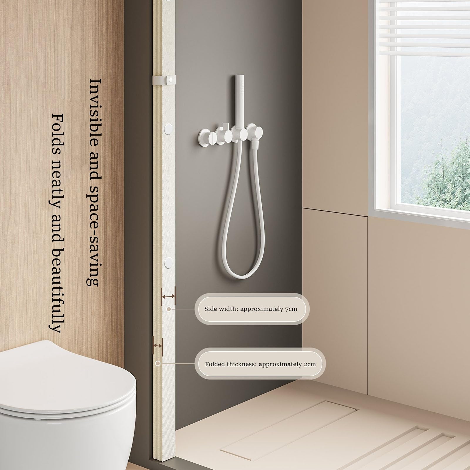Cortina de ducha impermeable con barra telescópica, diseño plegable para separación húmeda y seca, fácil de instalar
