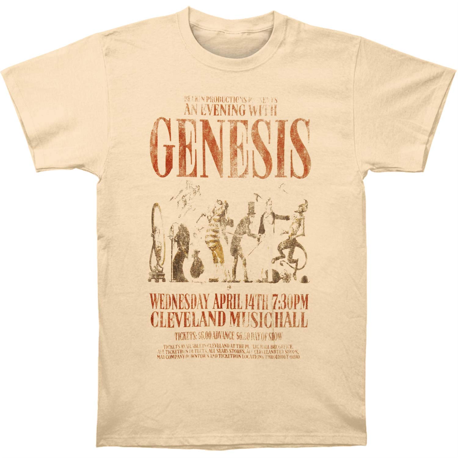 Rock Off Officially Licensed Products Men's Gold Rockoff Trade Genesis An Evening With T-Shirt, ( Gold), Medium