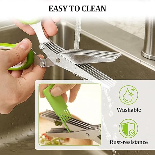 Miniatura 5 de Tijeras de hierbas, tijeras de cocina de 5 cuchillas, cortador de hierbas, tijeras de cebolleta, tijeras de cocina multiusos para cortar y pelar