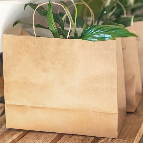 Miniatura 6 de BLEWINDZ 50 bolsas de regalo de papel kraft marrón a granel, tamaño grande de 16 x 6 x 12 pulgadas, bolsas de papel con asas, bolsas de compras para