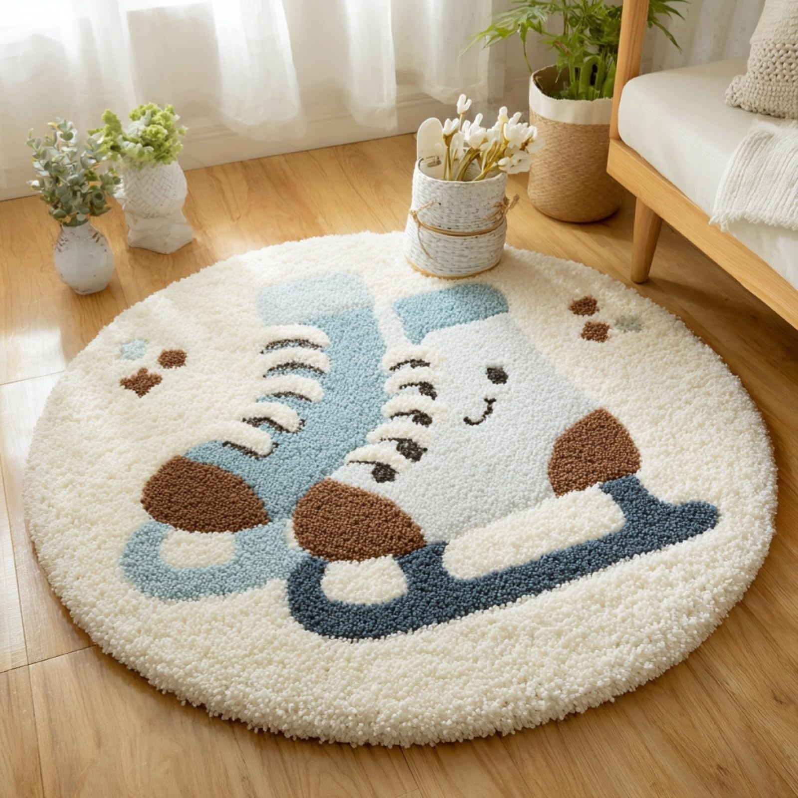 WallustrioaW DIY Latch Hook Rug Kits,Ice Skates,Pre-Printed Canvas DIY Rug Making Kit,Cross Stitch Carpet Crochet Crafts - Home Decor Project,50x50cm
