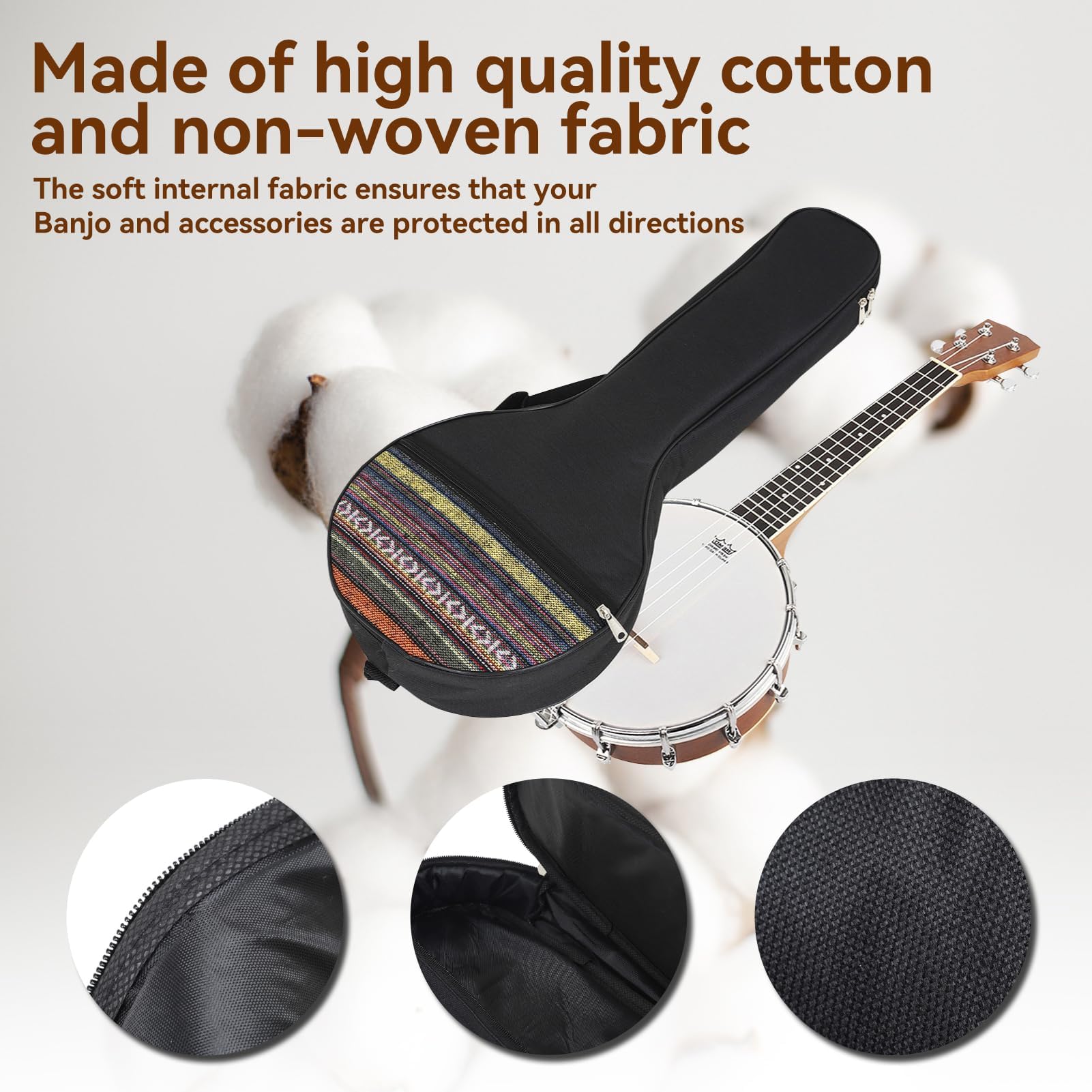 4 String Banjo Tasche, 63,5x26,5x7,5cm/25x10,4x3 Zoll Banjo Organizer Banjo Tasche 4-Saiten-Banjo-Tasche Gig Ethnischer Stil Banjotasche Baumwolle mit verstellbaren Riemen Instrumentenzubehör