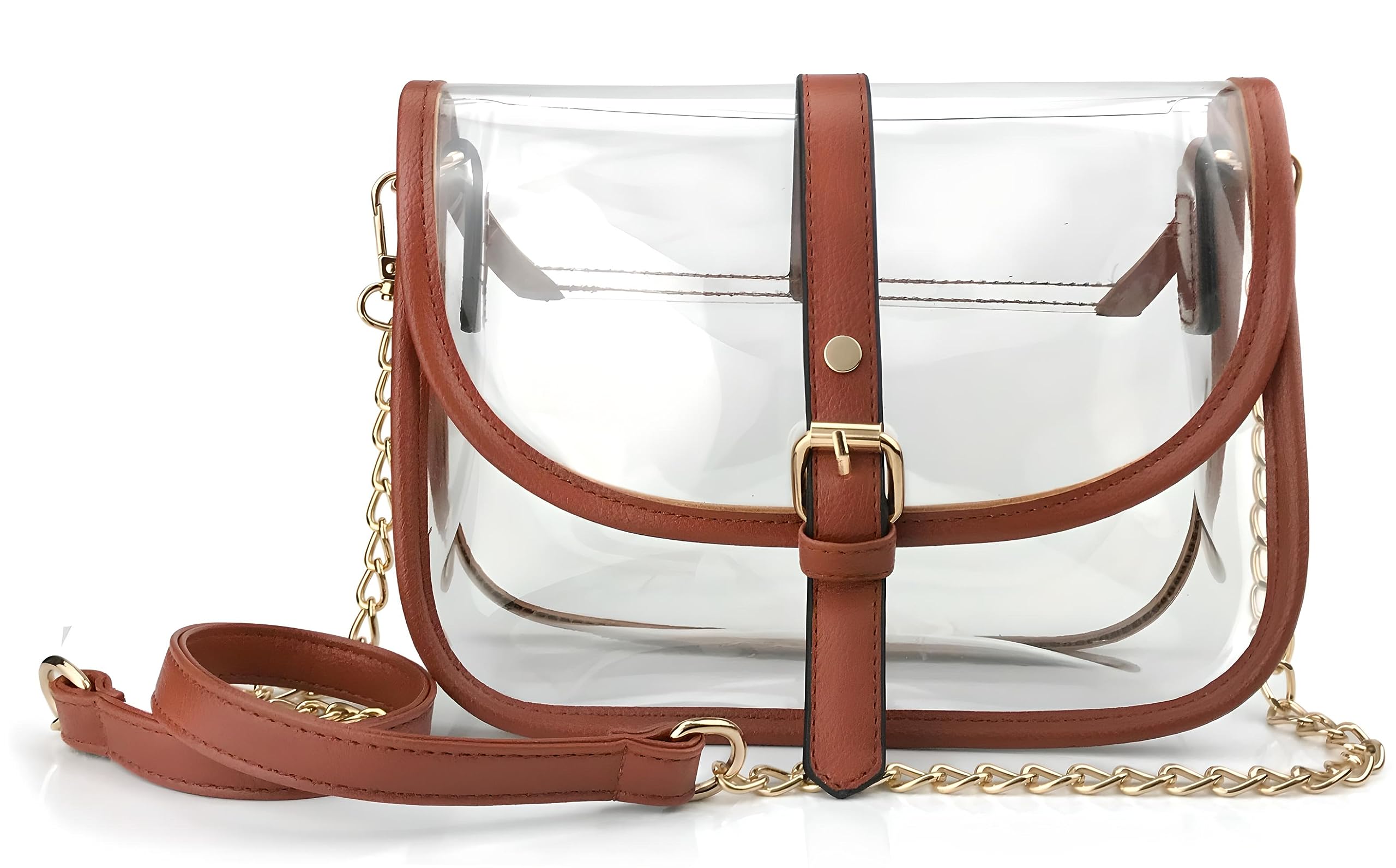 Clear Saddle Cross Body Bag Women Chain Shoulder Handbag Purse