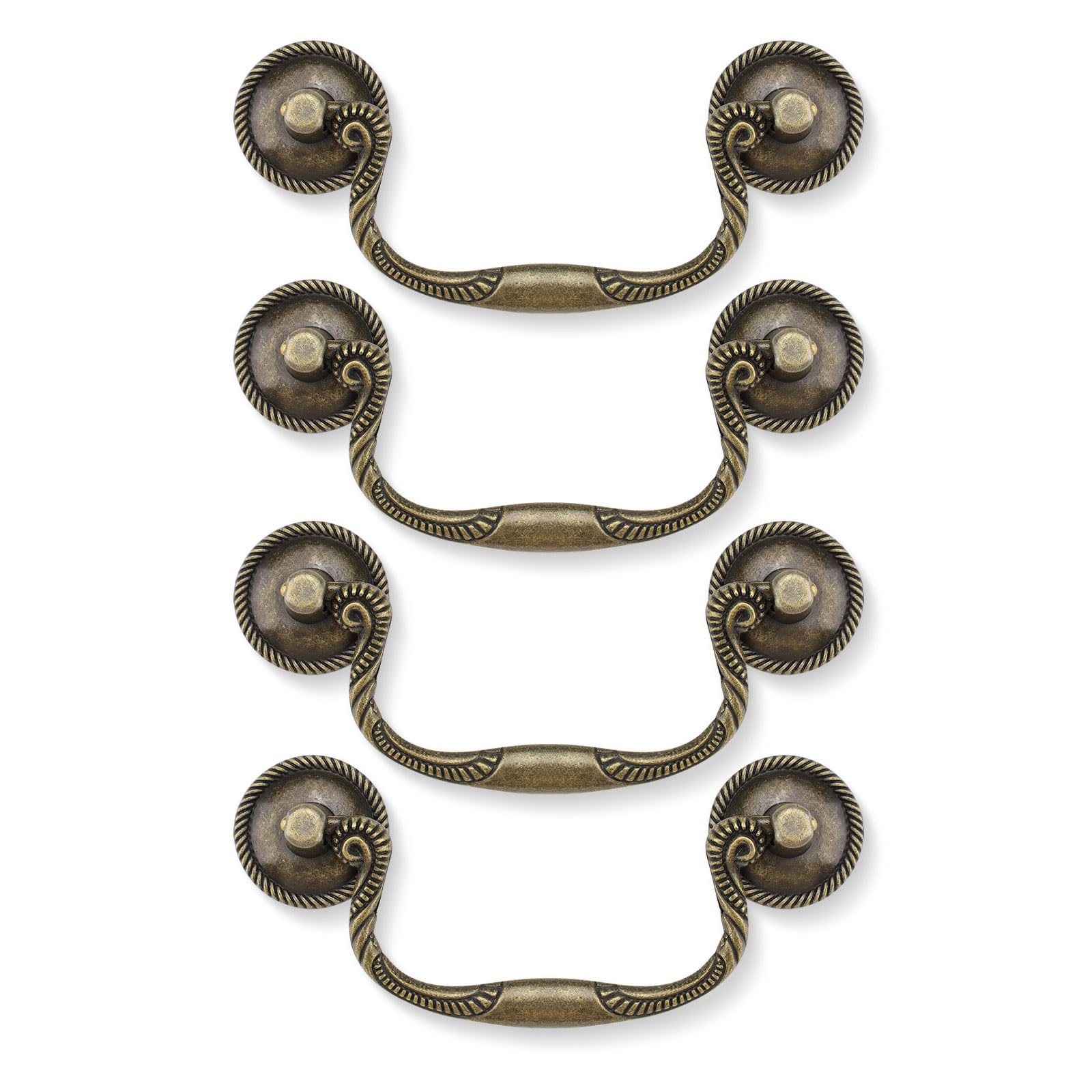 Yitexin 4Pcs 4 Pieces Antique Bronze Drop Bail Drawer Pulls With Screws, 3.93" C-C Drop Swing Drawer Handles, Zinc Alloy Vintage Dresser Handles For Cupboards Wardrobes Cabinets Closets Furniture (4Pcs)