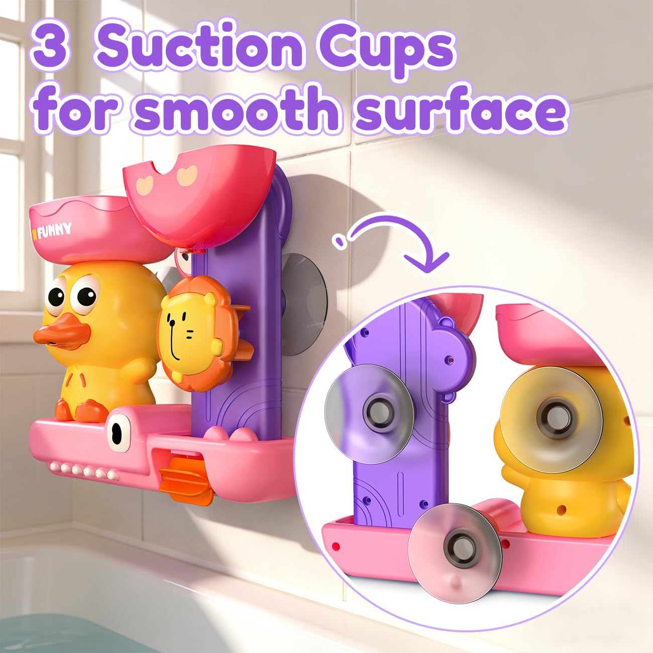 Juguetes de baño rosa para niños pequeños de 1 a 3: juguetes para niños para niñas de 1 2 3 4 años, lindo juguete de baño de pato para niños de 3 a 5 años, juguetes de baño de bebé de 6 a 12 meses