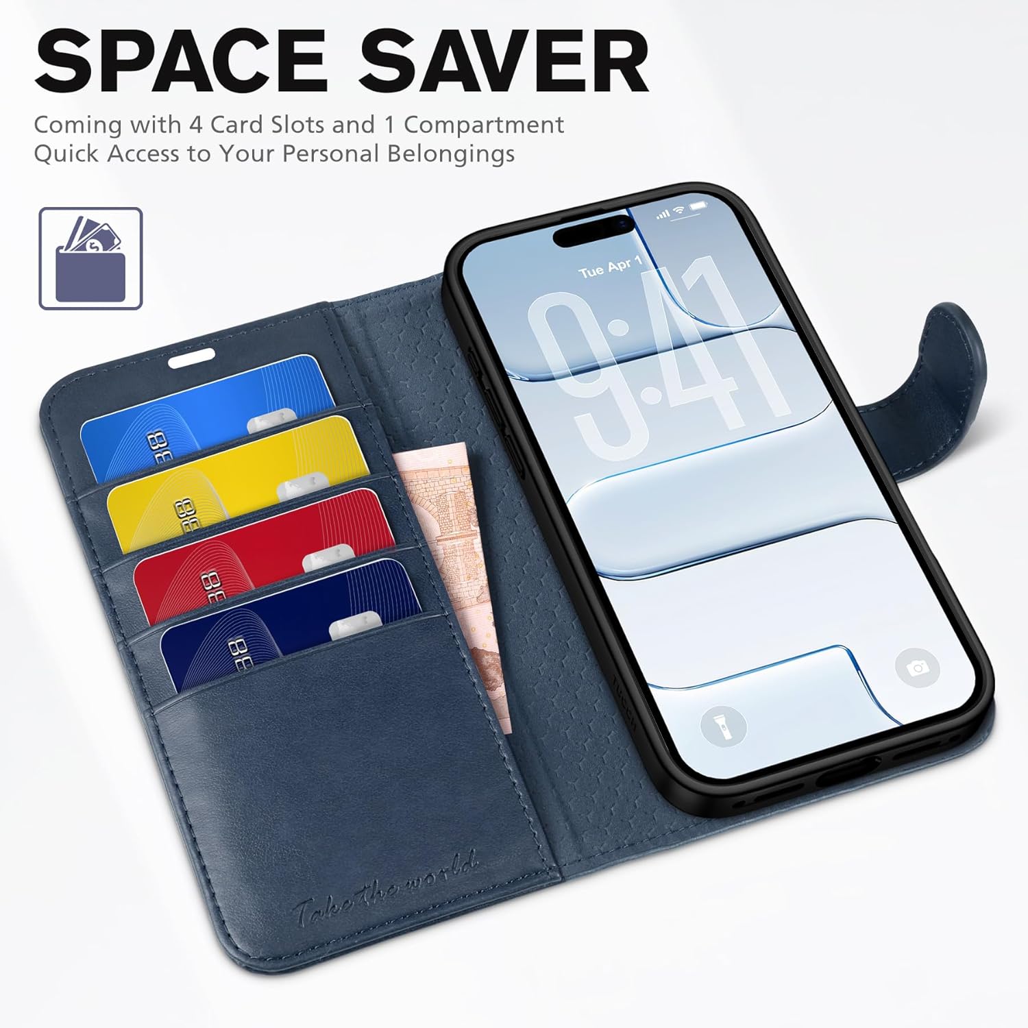 TUCCH Case Wallet for iPhone Air (6.5") 2025, Stand, RFID Blocking, 4 Card Holder, TPU Shockproof Inner Shell, PU Leather, Magnetic Closure Folio Protective Cover, Dark Blue